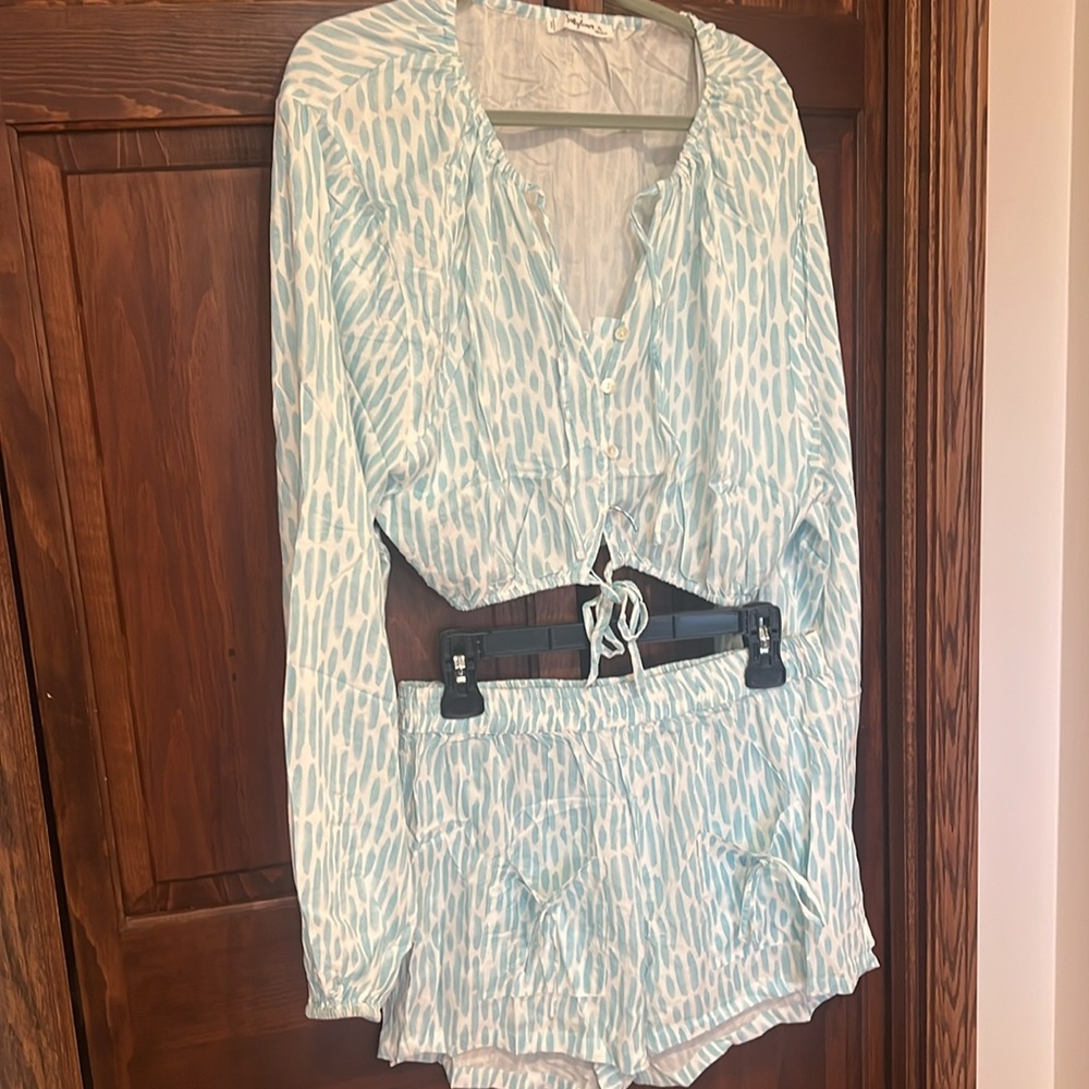 Salty Lemon Blue and White Patterned Two-Piece Set NEW